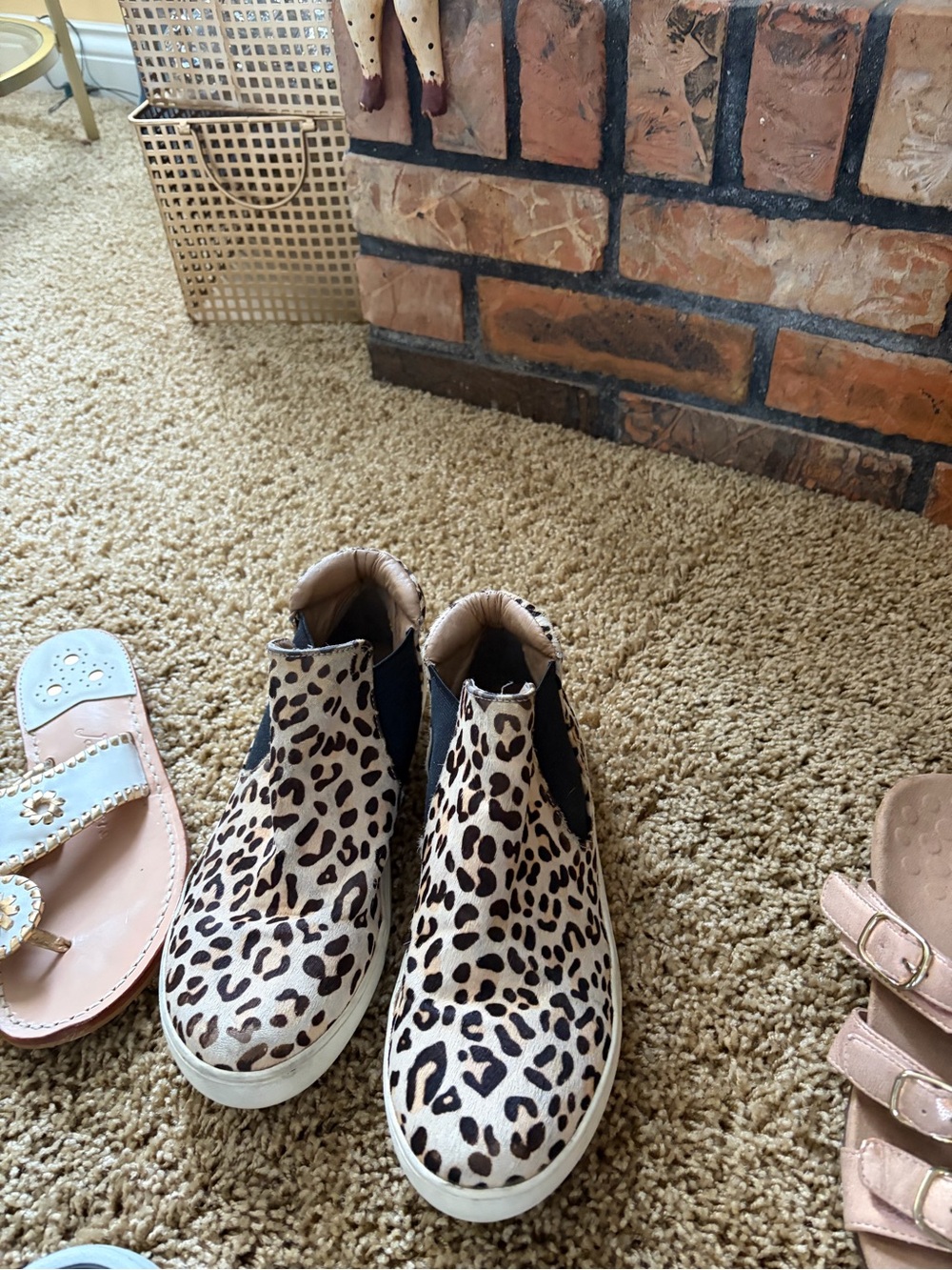 Womens Leopard Print Slip-On Sneakers - Tan
